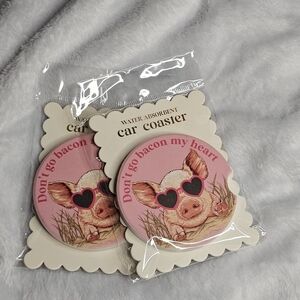Simply Southern Don't Go Bacon My Heart Pig Themed Set Of 2 Car Coasters